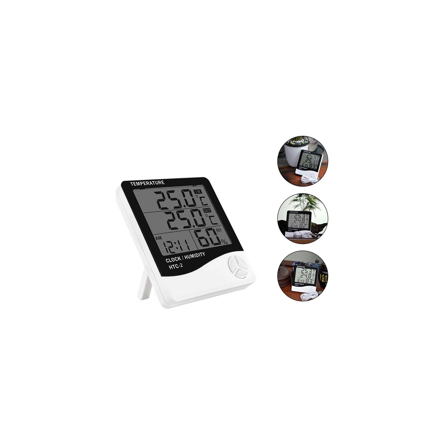  HTC 2 Dijital Termometre Saat Isı Sıcaklık Nem Ölçer
